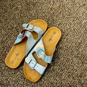 Rainbow snake skin sandals!